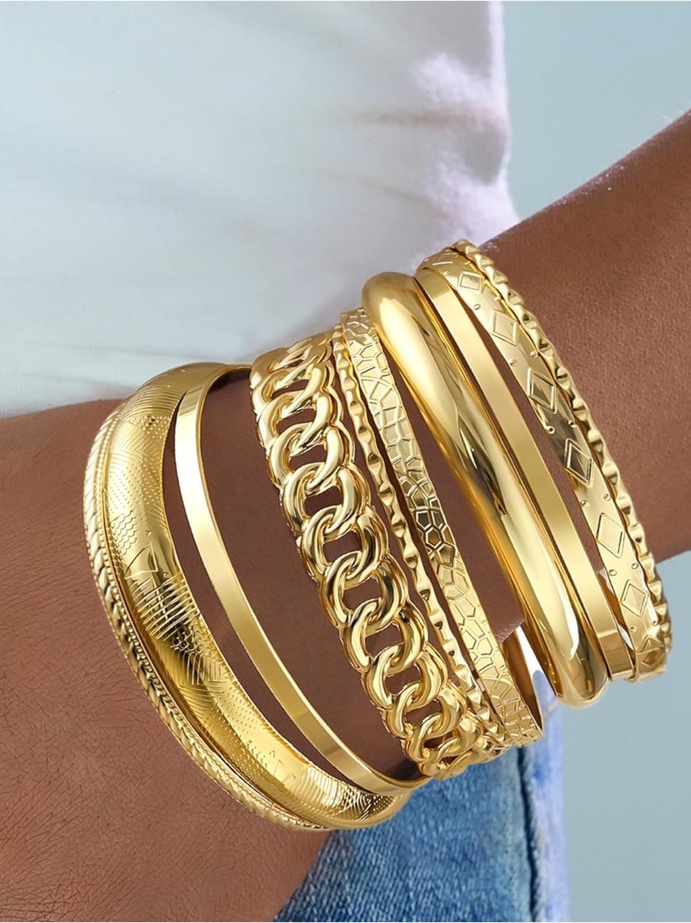 Anthropologie Gold-Tone Layered Bangle Bracelet Set